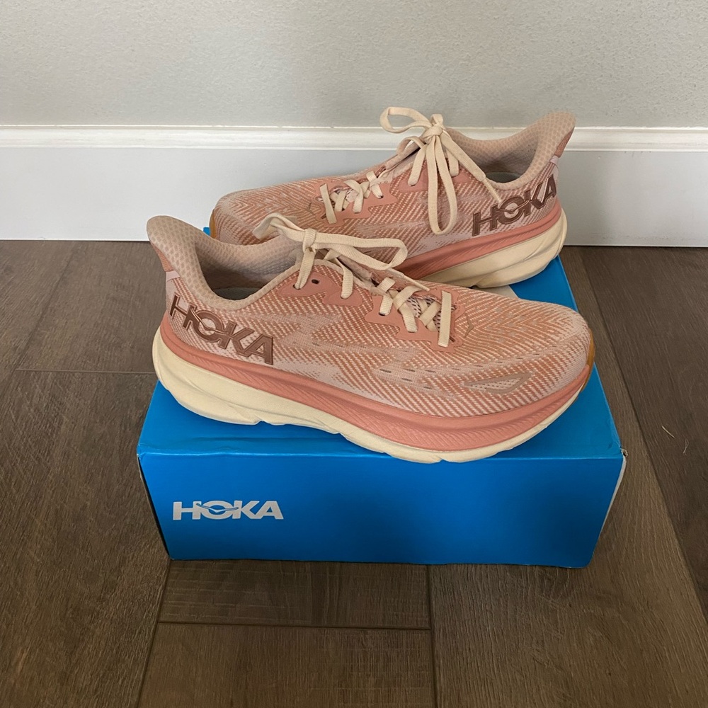 Hoka Women's Athletic Shoes in Peach and Cream